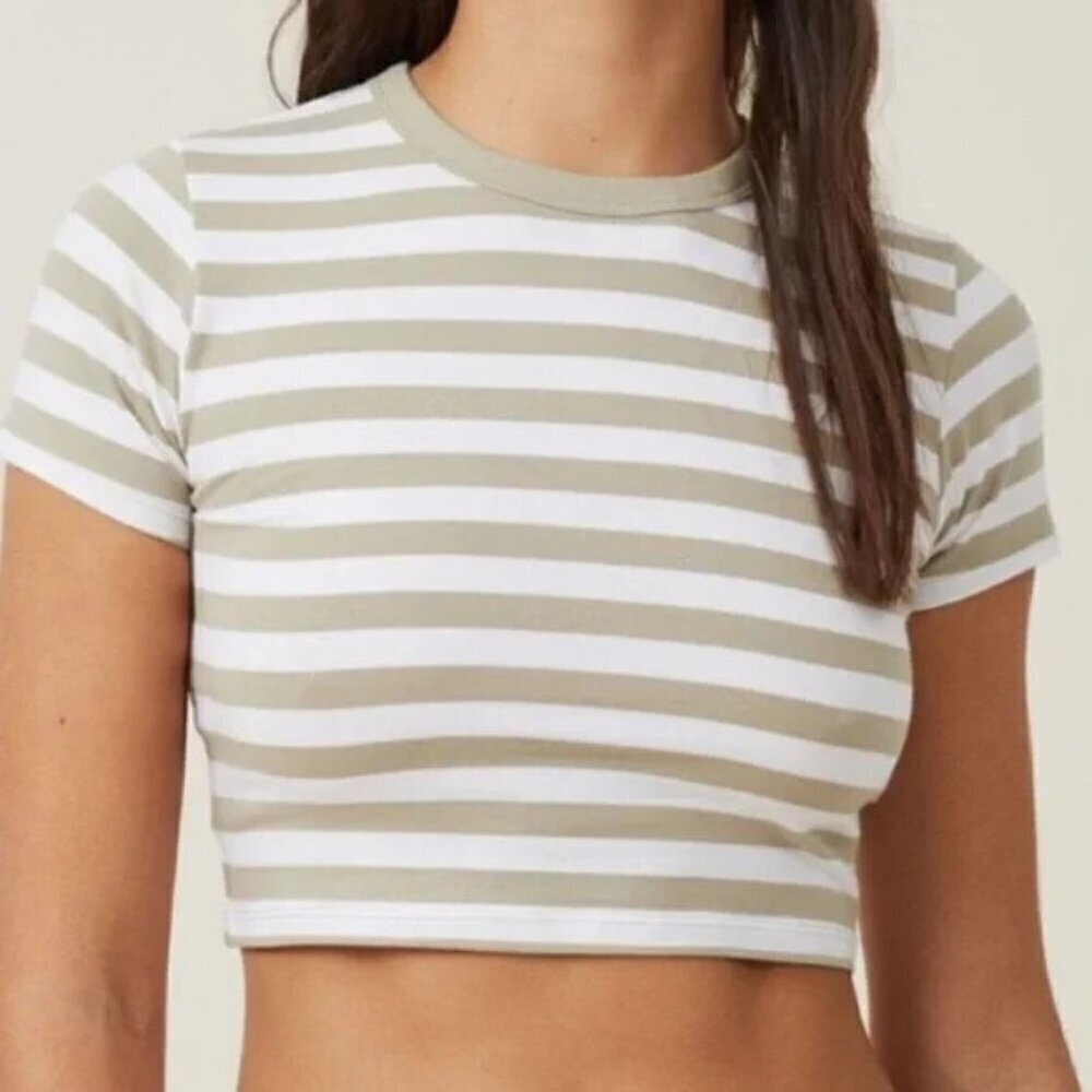 Cotton:On Micro Cropped Baby Tee Striped Stretch Summer Y2K Coquette Festival L